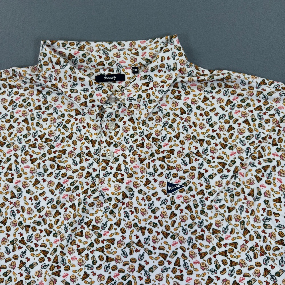 Breezy Golf Mens 5XL Feed Bob Fast Food Print Performance Polo Shirt White